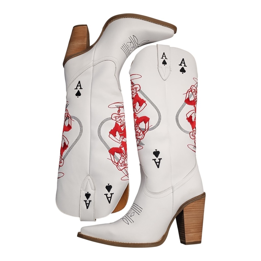 Dingo Ace of Spades Western Cowboy Boots Womens Size 10M‎ Embroidered DI2233